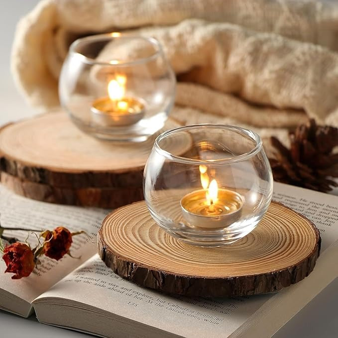 Glass Tealight Candle Holders Decorative Items for Home Christmas and Diwali  (Clear)