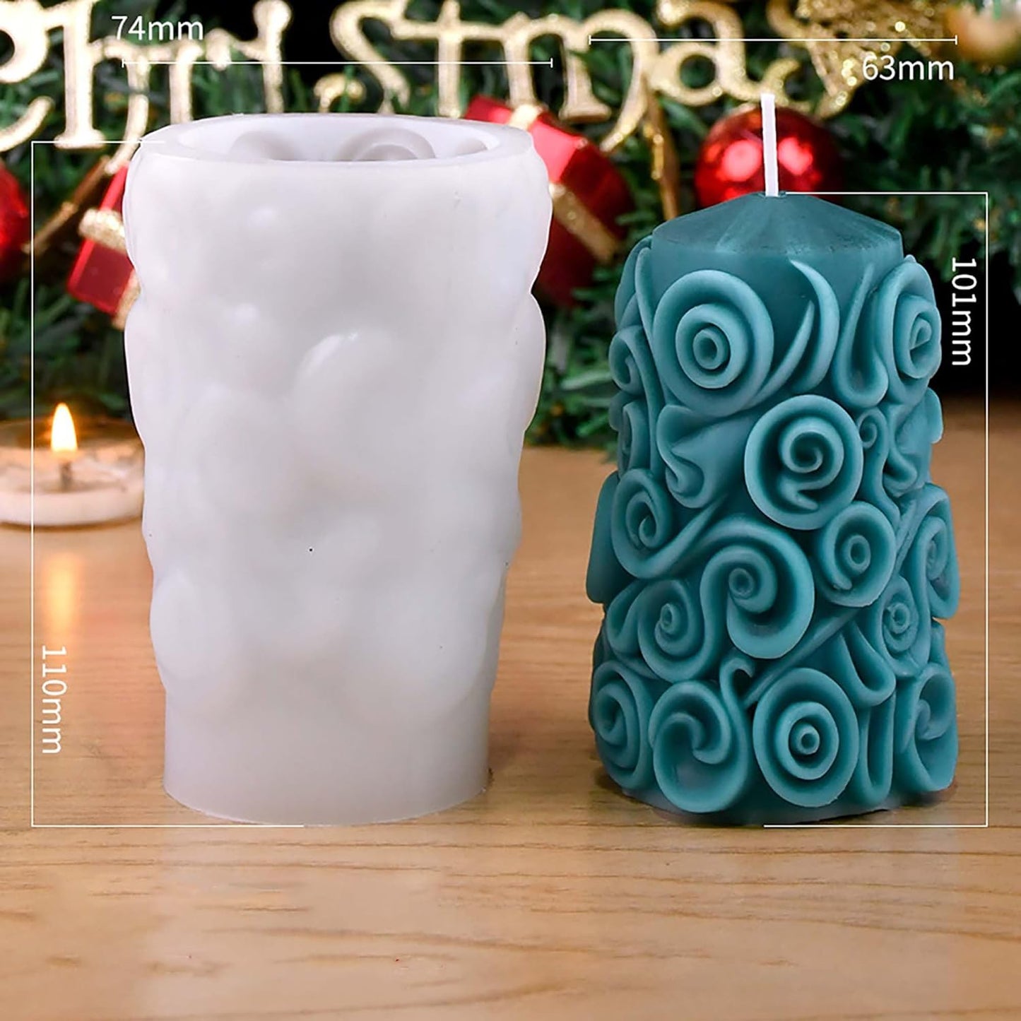 Wave rotation spiral silicone candle mold for cylinder pillar candles and resin