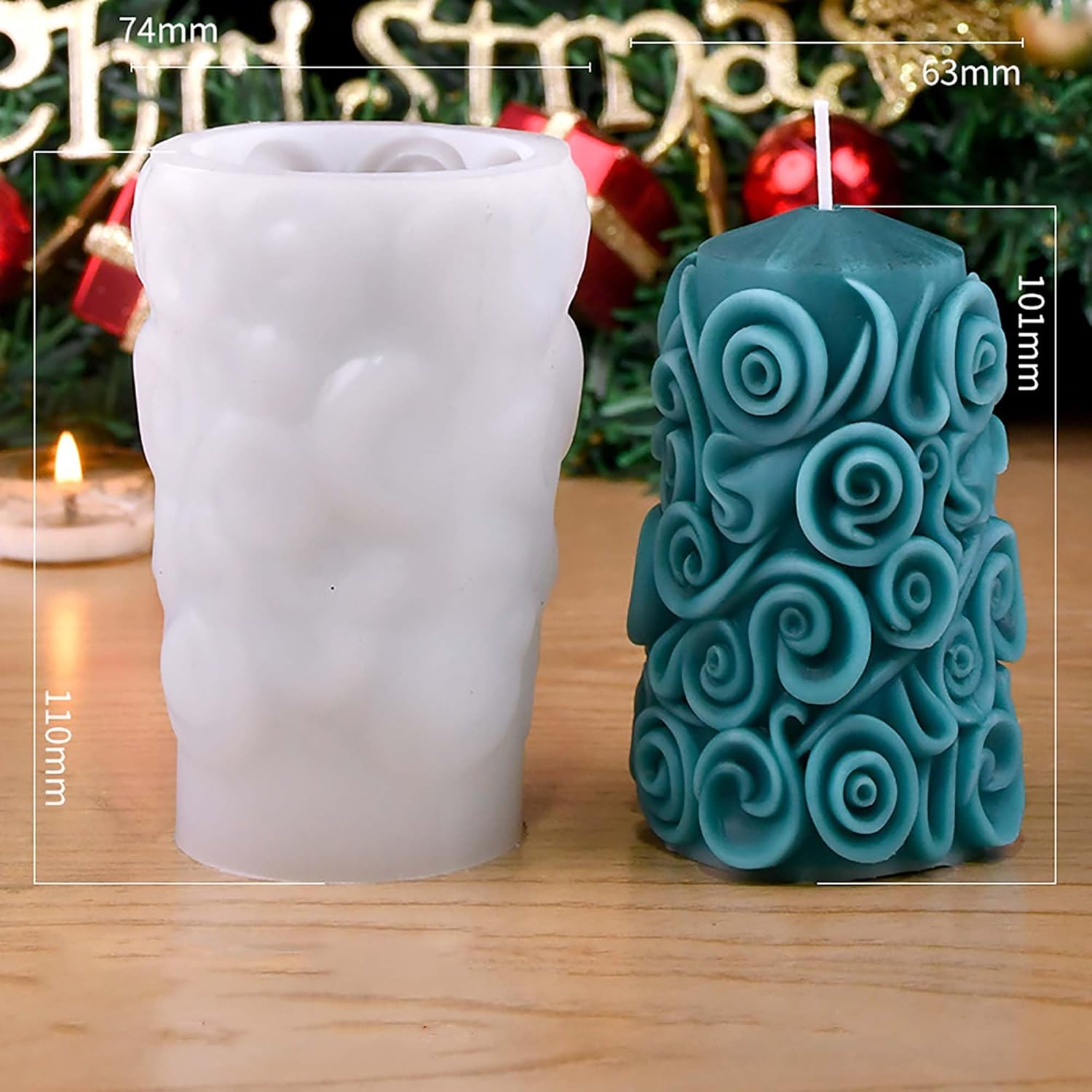 Wave rotation spiral silicone candle mold for cylinder pillar candles and resin