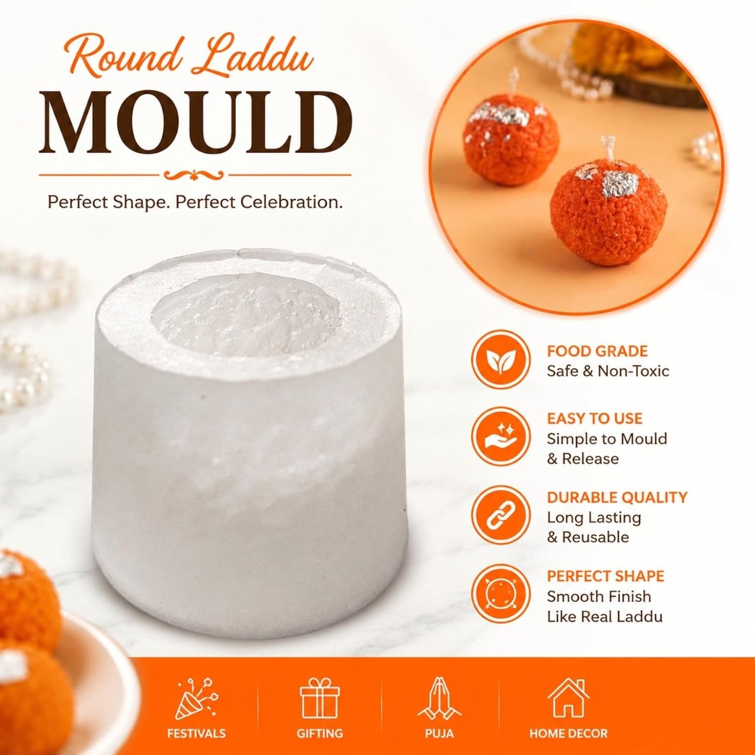 Round Laddu Mould – Perfect for Diwali and Ganesh Puja candle making