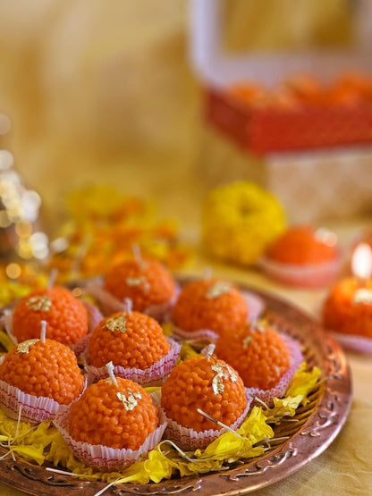 Close-up of laddu candle texture made with Round Laddu Mould