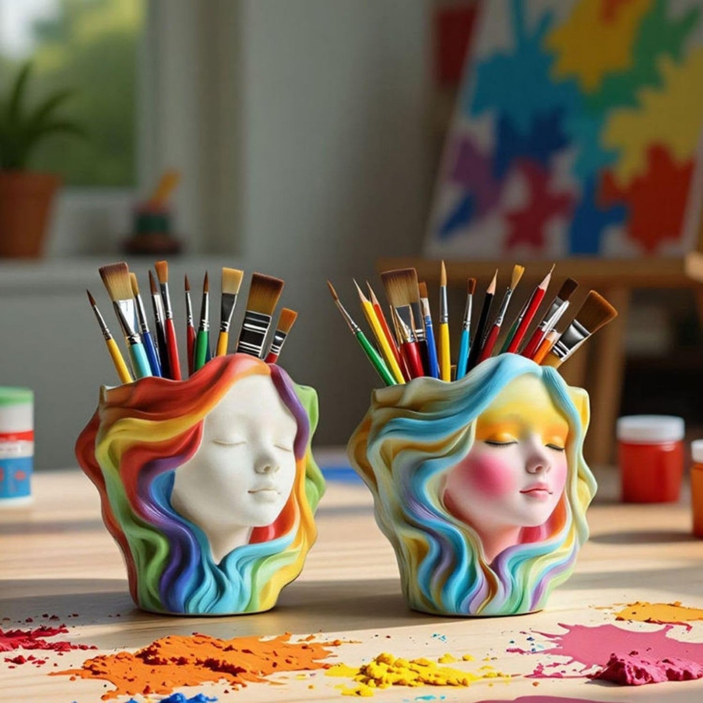 Woman Face Silicone Mold | 9cm Flowing Hair Candle Wax Planter Brush Organizer