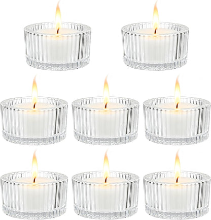 Ribbed glass tealight holders in cafe setting