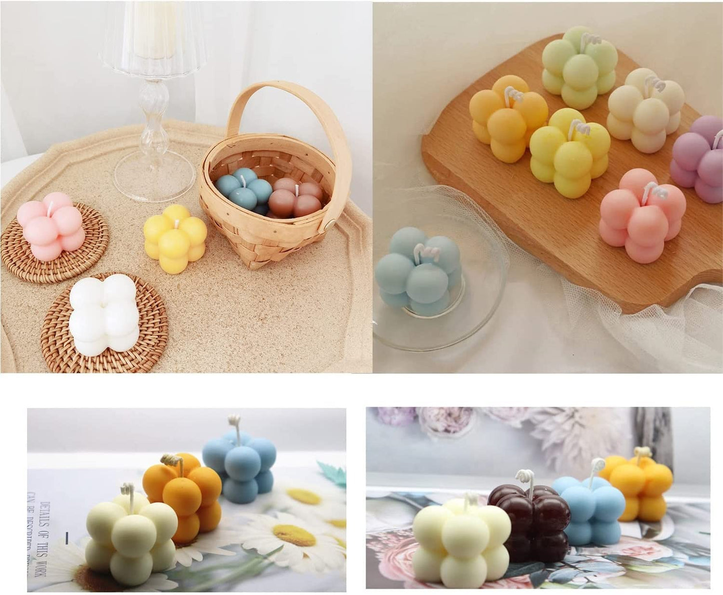 3D Bubble Candle Molds - 15 Cavity 4 Bubble Cube Silicone Mold for Candles Soap Making, Bubble Cake Mold for Baking Dessert Mousse Cake Jelly Ice Cream (Pack of 1)