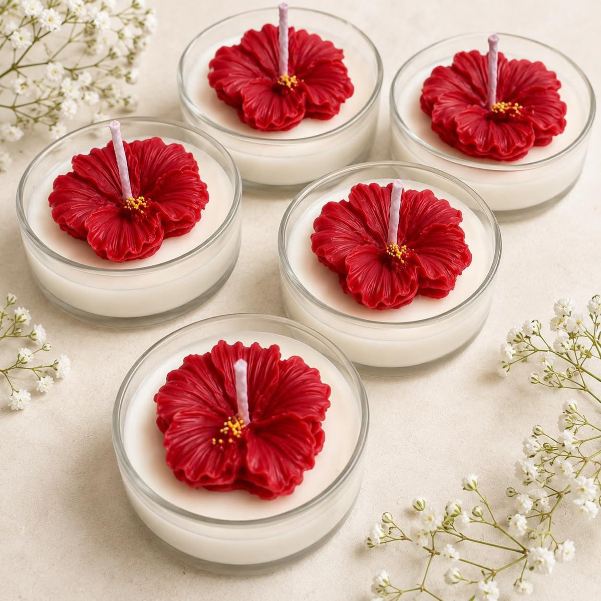Decorative floral candles made with flower-shaped molds
