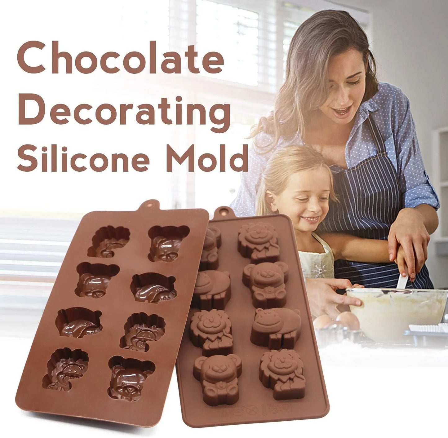 Animal Silicone Chocolate Mould – 8 Cavity (Lion, Bear & Hippo)