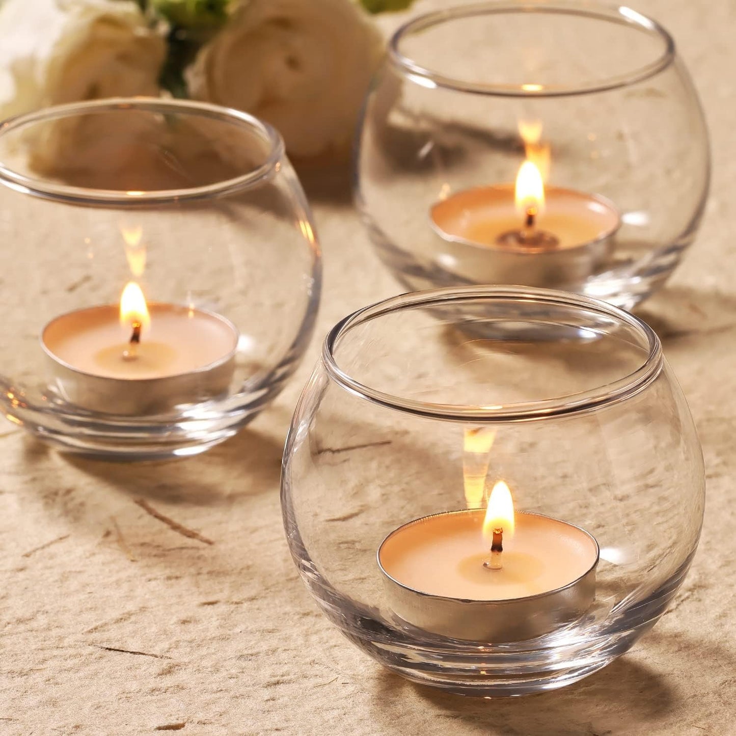 Glass Tealight Candle Holders Decorative Items for Home Christmas and Diwali  (Clear)