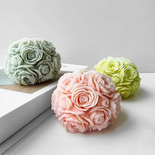 3D rose ball silicone candle mold for round flower candles and resin casting