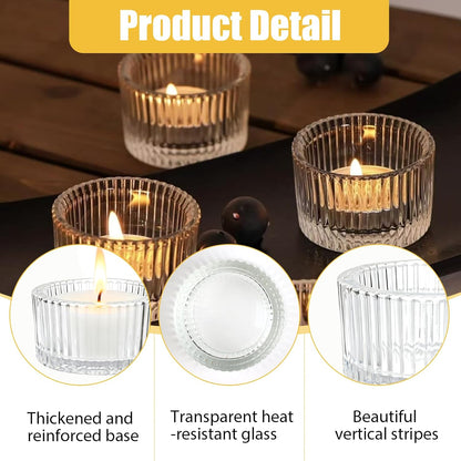 Ribbed glass tealight holders in bedroom setting