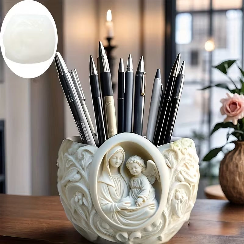 Madonna & Child Silicone Mould — Religious Flower Vase Cast (9.5×8.5 cm Christian Decor)