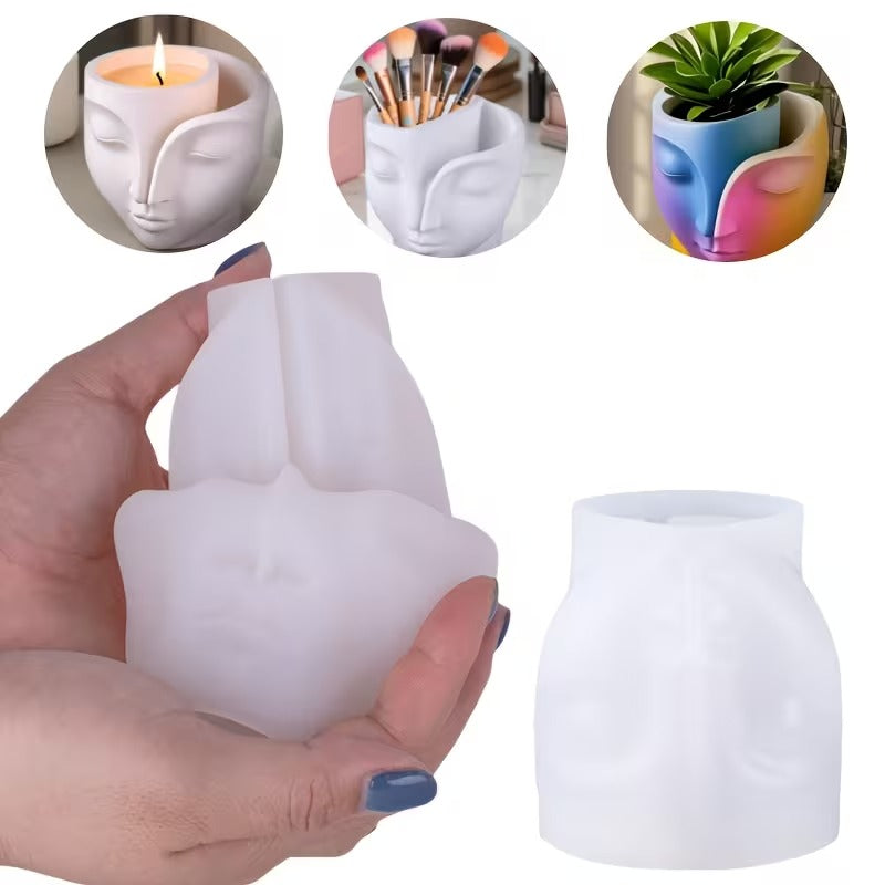 Abstract Face Silicone Mold | 8cm Split Head Planter Candle Wax Gypsum Mold