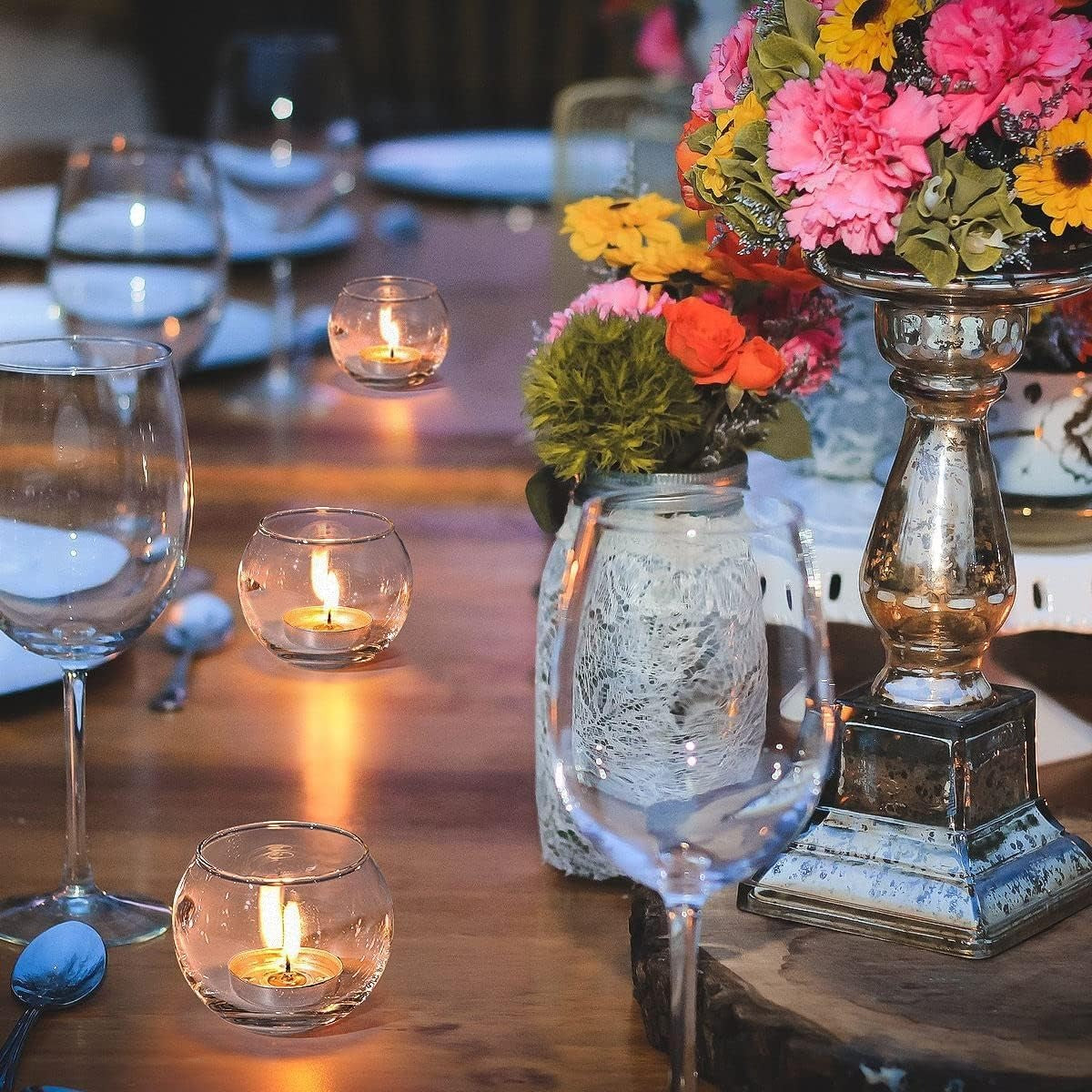 Glass Tealight Candle Holders Decorative Items for Home Christmas and Diwali  (Clear)