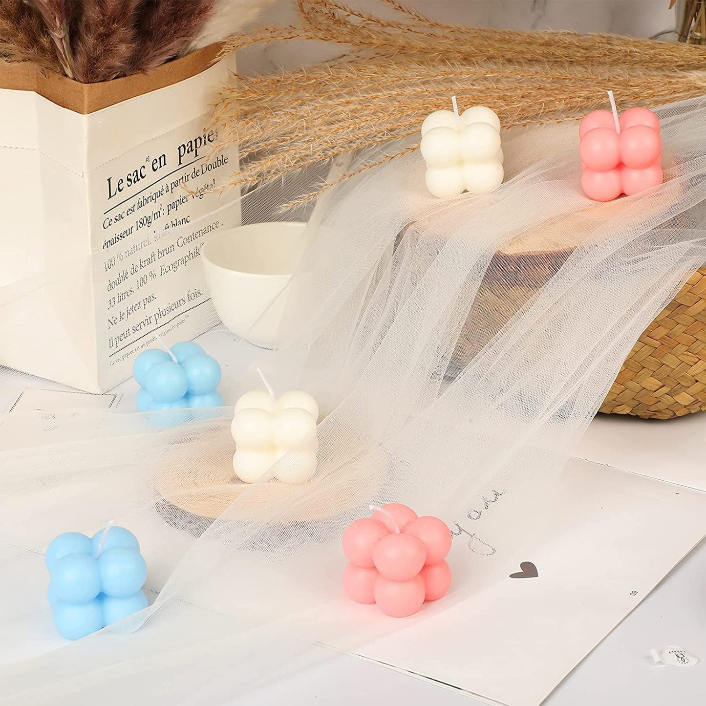 3D Bubble Candle Molds - 15 Cavity 4 Bubble Cube Silicone Mold for Candles Soap Making, Bubble Cake Mold for Baking Dessert Mousse Cake Jelly Ice Cream (Pack of 1)