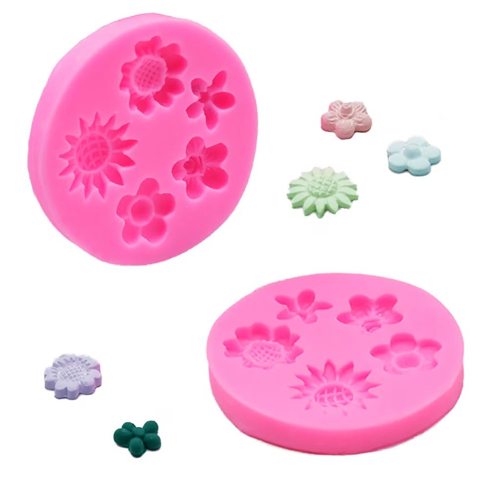 Mixed Flower Silicone Mold – two molds showing front and back with flower castings