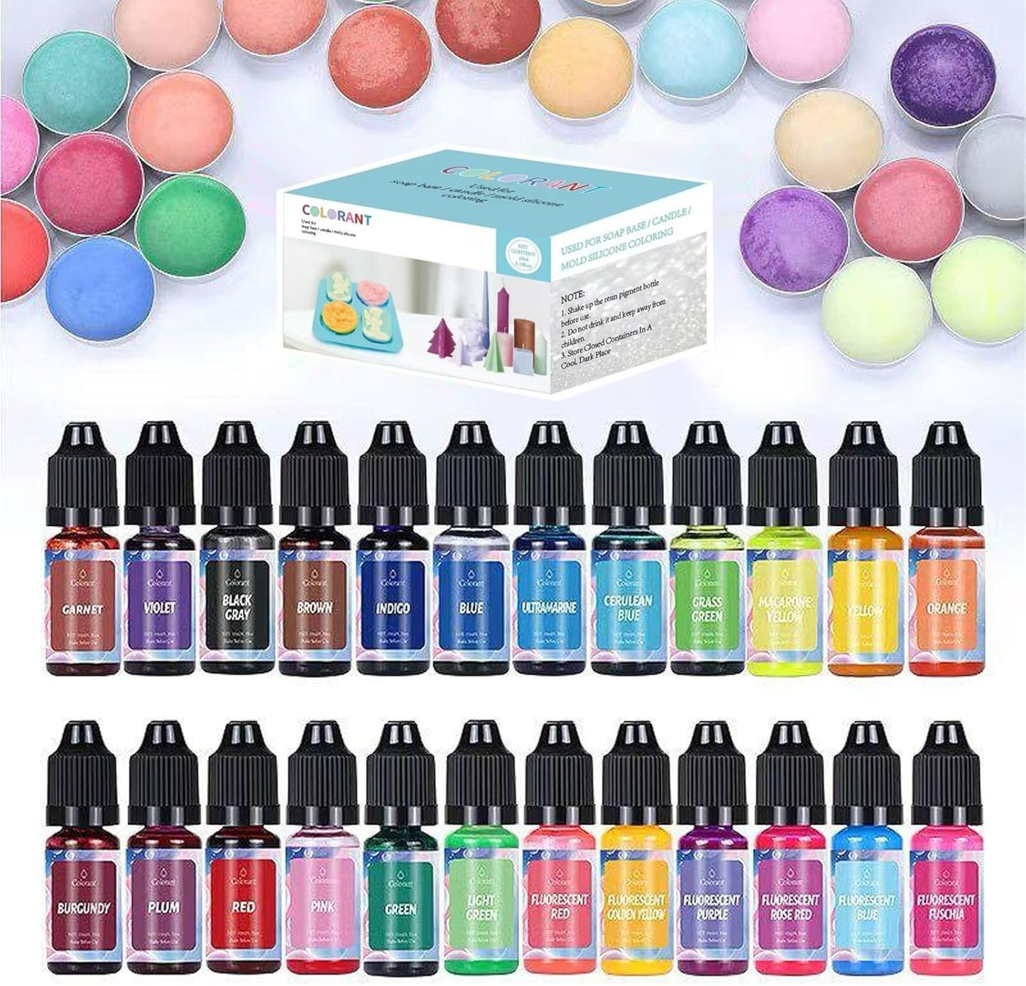 Pack of 24 Colours Candle Dye for Soy Wax - Premium 10ml Liquid Candle Colour Dye for Crafting and Home Decor - Oil-Based Candle Making Accessories