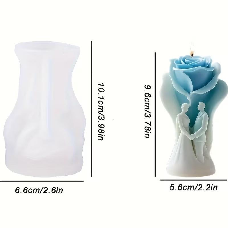 Rose Love Oath Couple Candle Silicone Mold ZW‑386 | Wedding & Anniversary 3D Rose Figurine Candle 9.6cm