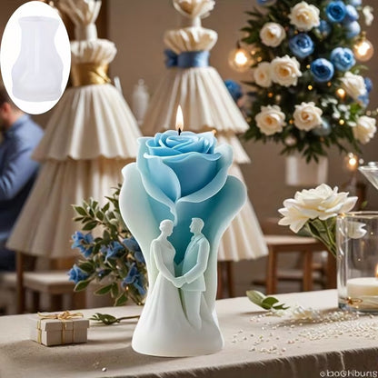 Rose Love Oath Couple Candle Silicone Mold ZW‑386 | Wedding & Anniversary 3D Rose Figurine Candle 9.6cm