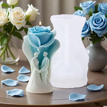 Rose Love Oath Couple Candle Silicone Mold ZW‑386 | Wedding & Anniversary 3D Rose Figurine Candle 9.6cm