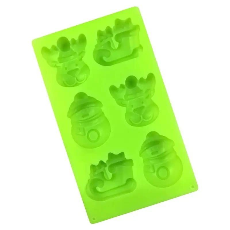 6-cavity Christmas snowman reindeer sleigh silicone mold — finished candle example