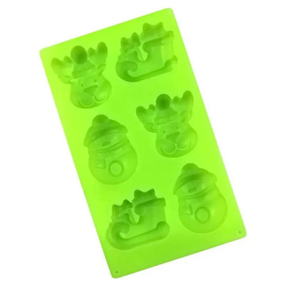 6-cavity Christmas snowman reindeer sleigh silicone mold — finished candle example