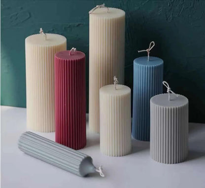 Acrylic Ribbed Cylinder Pillar Candle Mould 5x7.5cm — Fine Vertical Stripe | Bloom Creations India