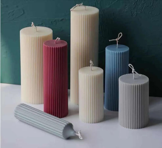 Acrylic Ribbed Cylinder Pillar Candle Mould 5x7.5cm — Fine Vertical Stripe | Bloom Creations India
