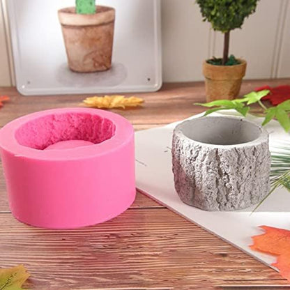 Tuzsocr Flower Pot Silicone Mold Reusable Silicone Mold 3D Flower Pot Mold Tree Stump Heart Shape Step Round Succulent Vase Cement Molds Home Decor DIY Tool (Pot Stump)