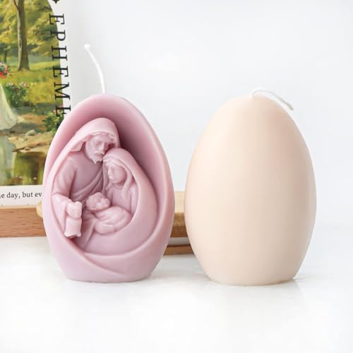 Nativity Scene Candle Mold I Jesus Family Oval Shape Silicone Scented Sculpture Mould