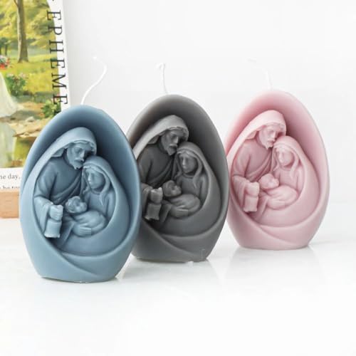 Nativity Scene Candle Mold I Jesus Family Oval Shape Silicone Scented Sculpture Mould