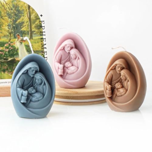 Nativity Scene Candle Mold I Jesus Family Oval Shape Silicone Scented Sculpture Mould