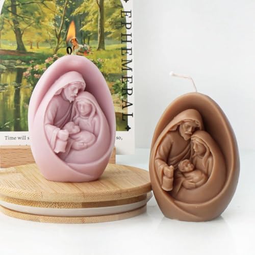 Nativity Scene Candle Mold I Jesus Family Oval Shape Silicone Scented Sculpture Mould