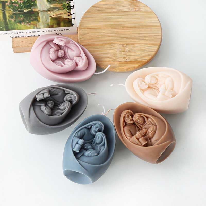 Nativity Scene Candle Mold I Jesus Family Oval Shape Silicone Scented Sculpture Mould