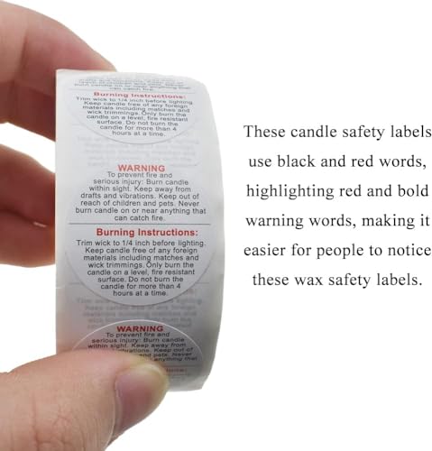 Candle Warning Stickers I White Circular Safety Sticker I Waterproof, Easy to Peel I Round Label for Candle Making DIY Candle Jars Container and Tins – 500 Pcs (1 Inch)