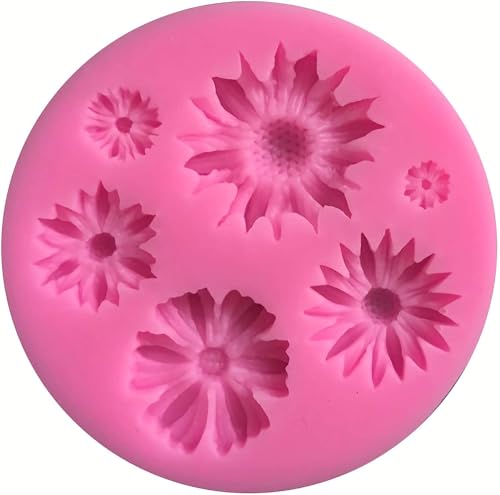 Daisy Flower Chocolate Fondant Mold I 3D Different Size Flowers Silicone Cupcake Mould I for DIY Handmade Sugarcraft Cake Décor Polymer Candy Cookies Muffin Soap Resin Wax Making - 6 Cavity