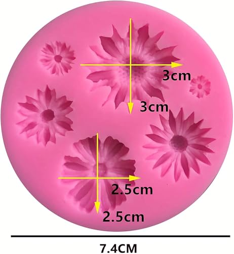 Daisy Flower Chocolate Fondant Mold I 3D Different Size Flowers Silicone Cupcake Mould I for DIY Handmade Sugarcraft Cake Décor Polymer Candy Cookies Muffin Soap Resin Wax Making - 6 Cavity