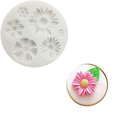Daisy Flower Chocolate Fondant Mold I 3D Different Size Flowers Silicone Cupcake Mould I for DIY Handmade Sugarcraft Cake Décor Polymer Candy Cookies Muffin Soap Resin Wax Making - 6 Cavity