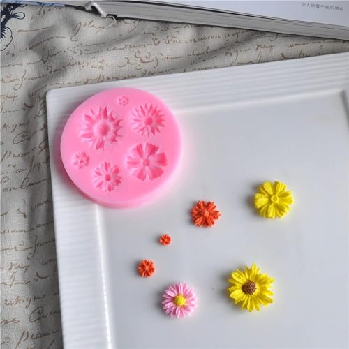 Daisy Flower Chocolate Fondant Mold I 3D Different Size Flowers Silicone Cupcake Mould I for DIY Handmade Sugarcraft Cake Décor Polymer Candy Cookies Muffin Soap Resin Wax Making - 6 Cavity