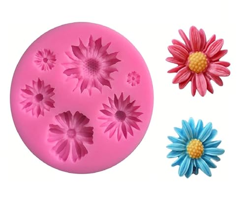 Daisy Flower Chocolate Fondant Mold I 3D Different Size Flowers Silicone Cupcake Mould I for DIY Handmade Sugarcraft Cake Décor Polymer Candy Cookies Muffin Soap Resin Wax Making - 6 Cavity