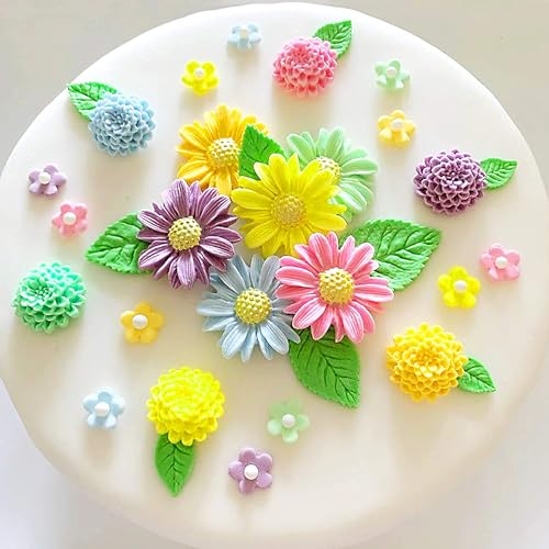 Daisy Flower Chocolate Fondant Mold I 3D Different Size Flowers Silicone Cupcake Mould I for DIY Handmade Sugarcraft Cake Décor Polymer Candy Cookies Muffin Soap Resin Wax Making - 6 Cavity