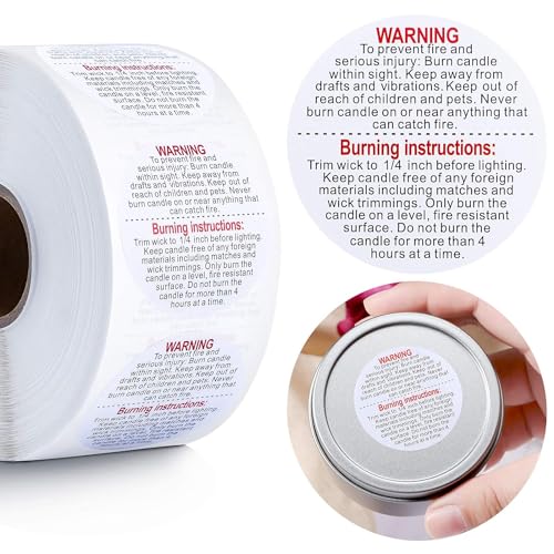 Candle Warning Labels Candle Safety Sticker 1.5 Inch for DIY Candle Jars (500)