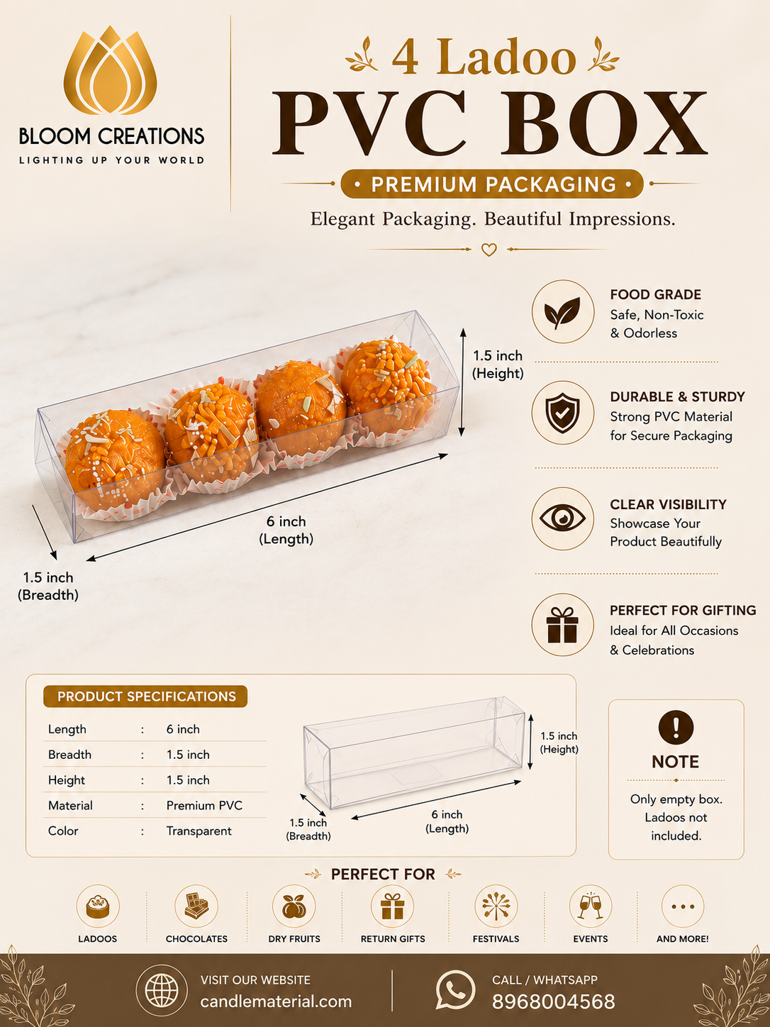 4 Ladoo PVC Box – Crystal Clear Premium Packaging for Ladoos, Chocolates & Dry Fruits