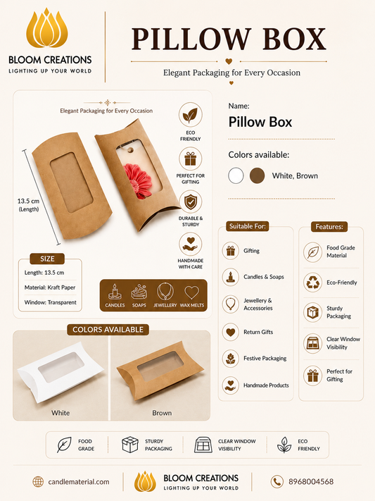 Pillow Box – Kraft Paper Window Packaging for Candles, Soaps & Gifts | Brown & White