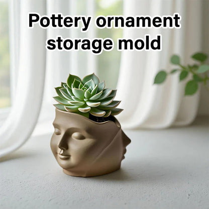 Abstract Face Silicone Mold | 10cm Dual Profile Candle Wax Planter Pottery Ornament