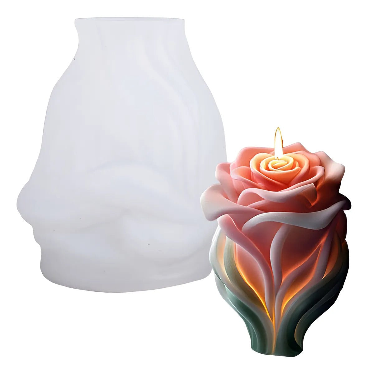 Enchanted Rose Bouquet Candle Silicone Mold 9.6cm | 3D Layered Petal Floral Wax & Soap Mold