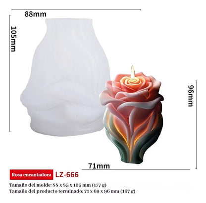 Enchanted Rose Bouquet Candle Silicone Mold 9.6cm | 3D Layered Petal Floral Wax & Soap Mold