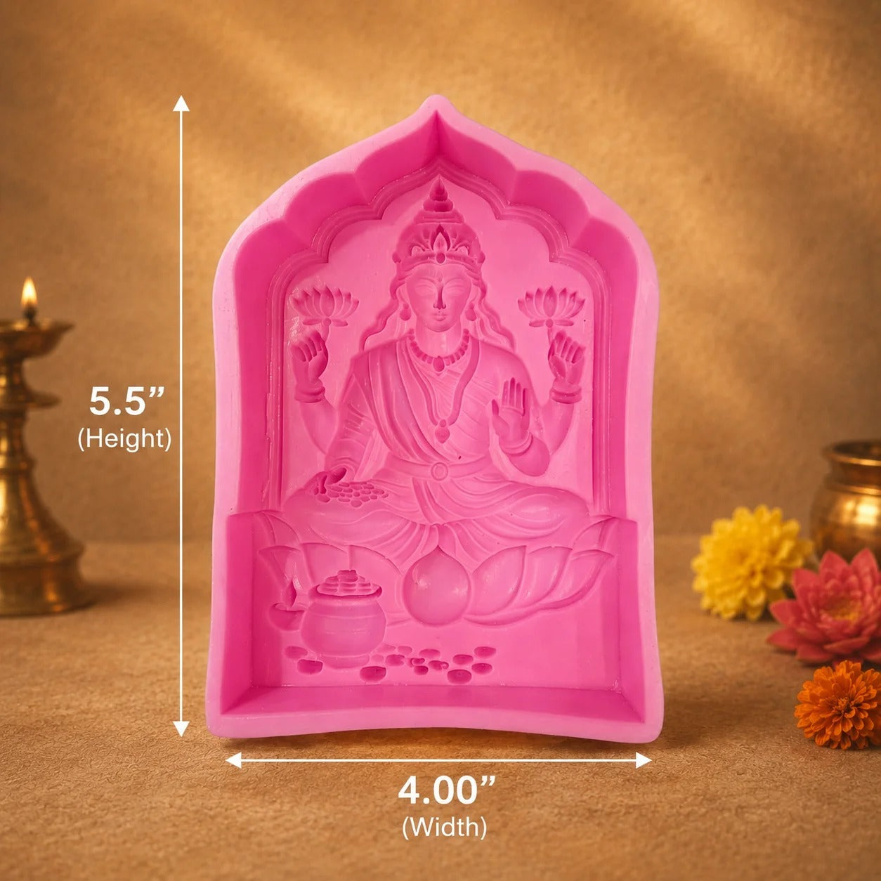 Pink Goddess Lakshmi silicone mould with size dimensions 5.5 inch height 4 inch width