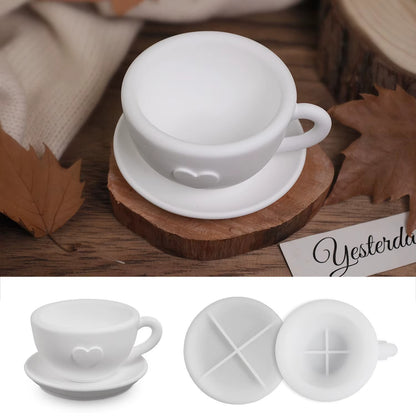 Tea Cup & Saucer Candle Silicone Mould – Heart Detail with Metal Clamp