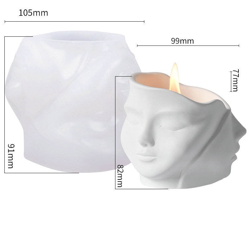 Abstract Face Silicone Mold | 10cm Dual Profile Candle Wax Planter Pottery Ornament