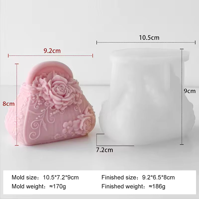 Floral Handbag Candle Silicone Mould – Rose & Peony Bag Shape