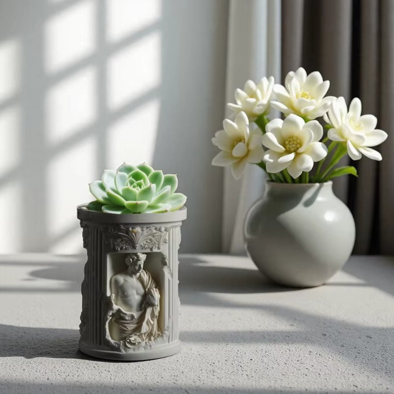 Greek Column Silicone Mold | 9cm Roman Statue Bas-Relief Candle Wax Planter Brush Holder